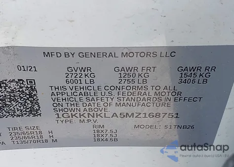 2021 GMC Acadia Fwd Sle из США, поврежденный, VIN 1GKKNKLA5MZ168751